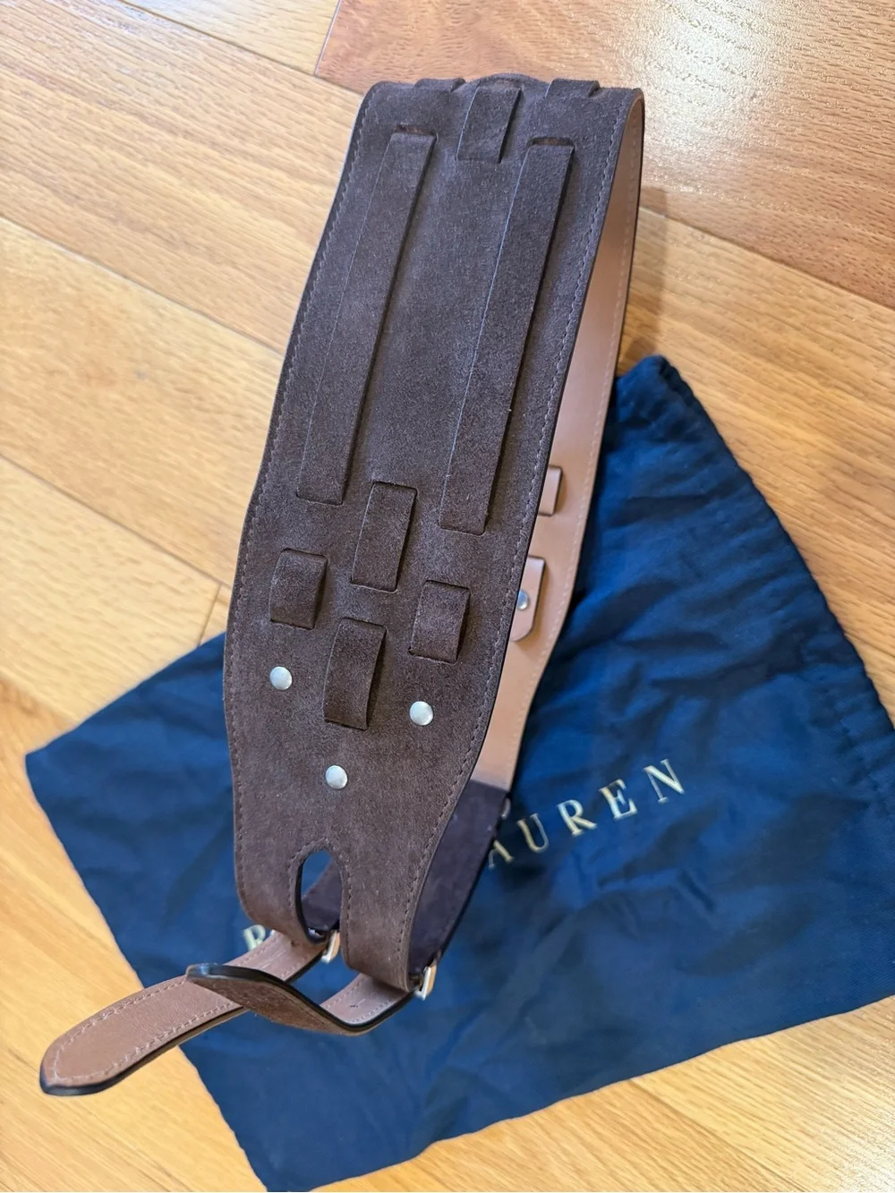 Ralph Lauren Collection Woven Calf-Suede Wide Waist Belt Brown RP$700